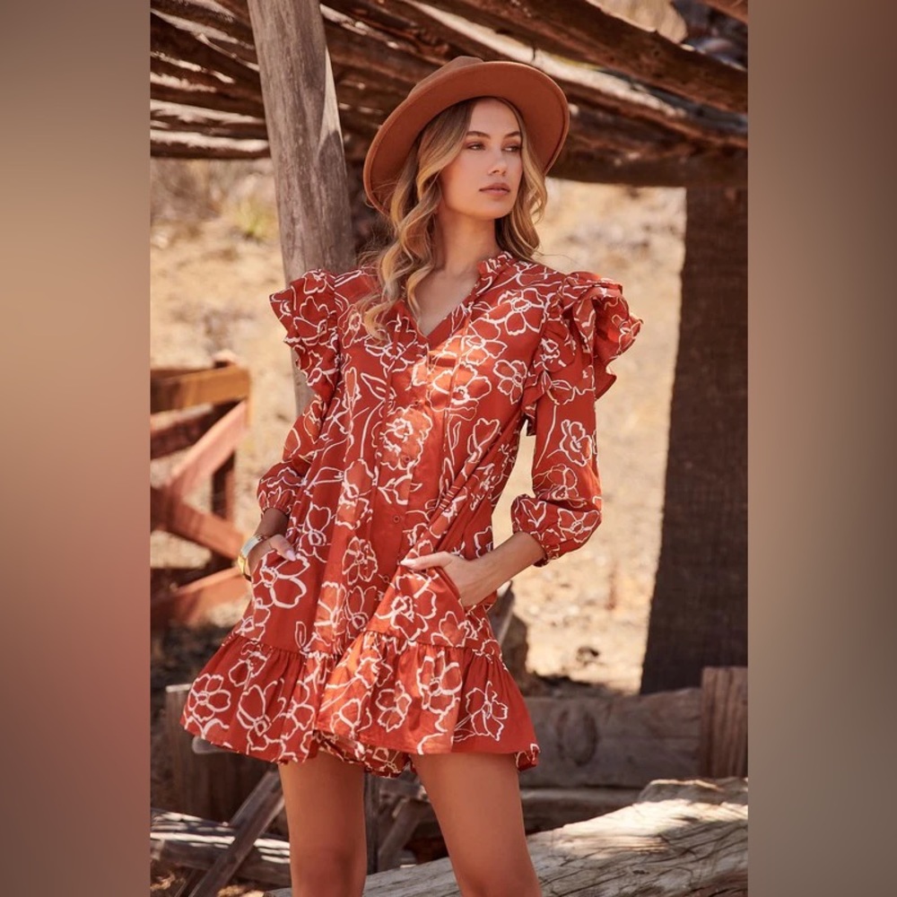 Ruffle Shoulder Print Dress